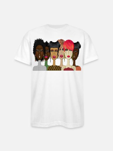 "United – Bold & Beautiful Women Art" - Bayside Unisex Heavyweight USA Made T-Shirt - white