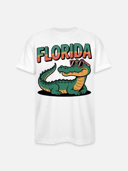 Florida Alligator - Bayside Unisex Heavyweight USA Made T-Shirt - white