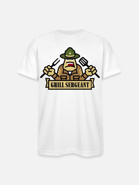 Grill Sergeant (Grilling / BBQ / Barbecue) - Bayside Unisex Heavyweight USA Made T-Shirt - white