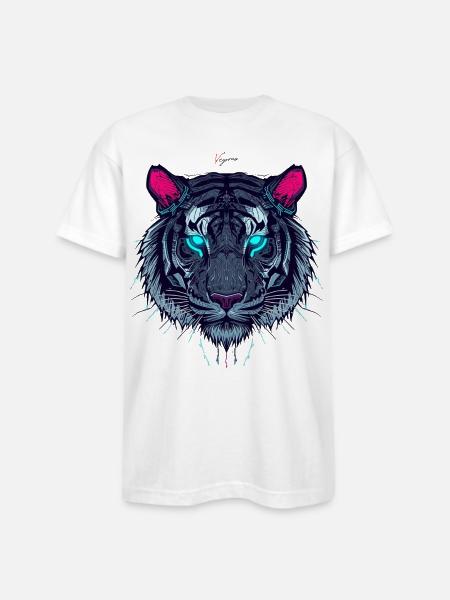 Neon Circuit Tiger - Bayside Unisex Heavyweight USA Made T-Shirt - white