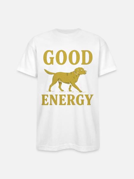 Good Energy Dog Illustration - Bayside Unisex Heavyweight USA Made T-Shirt - white