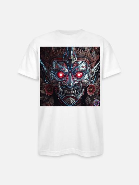 Cyberpunk Demon Mask – Chrome Tech Art - Bayside Unisex Heavyweight USA Made T-Shirt - white