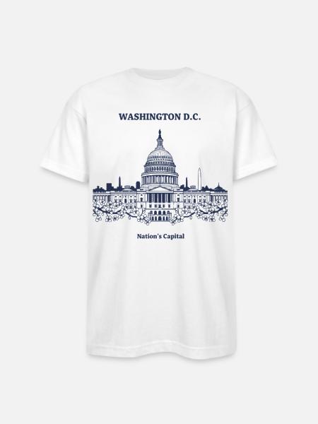 Capitol Skyline in Blue - Bayside Unisex Heavyweight USA Made T-Shirt - white