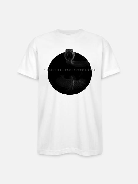 Midnight Coiled Rattlesnake Warning - Bayside Unisex Heavyweight USA Made T-Shirt - white
