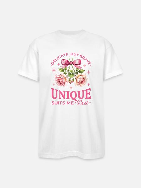 Unique Rose Bloom Ribbon - Bayside Unisex Heavyweight USA Made T-Shirt - white