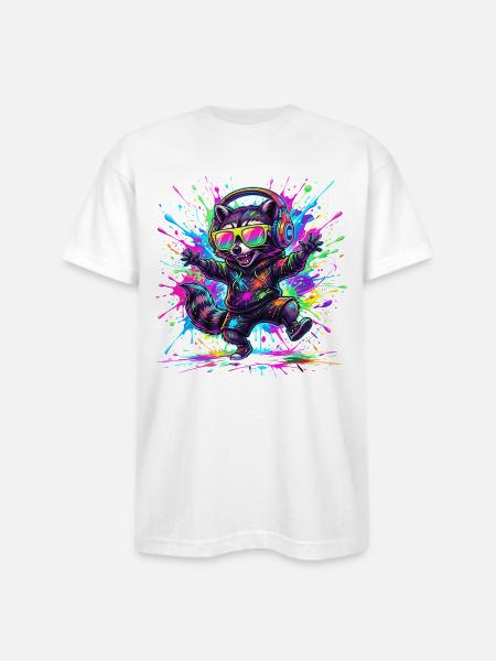 Raccoon Rave Neon Splash - Bayside Unisex Heavyweight USA Made T-Shirt - white