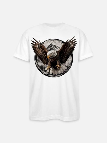 Eagle Over Mountain Circle - Bayside Unisex Heavyweight USA Made T-Shirt - white