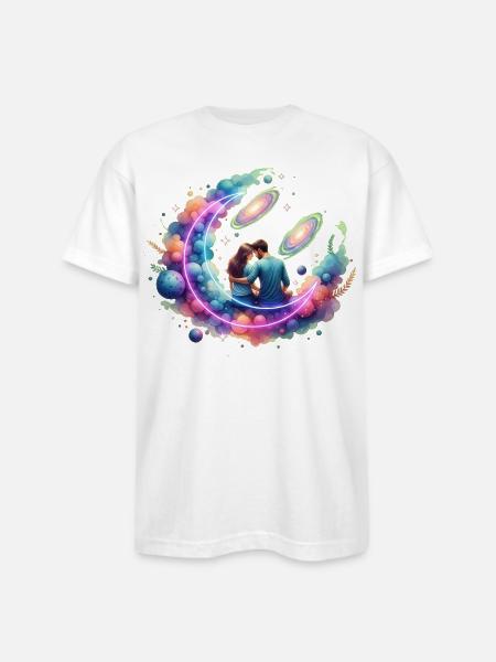 Cosmic Embrace Nebula - Bayside Unisex Heavyweight USA Made T-Shirt - white
