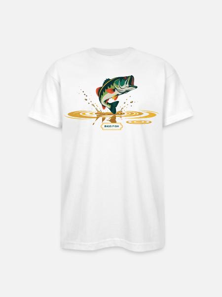 Bass Fish Splash Print - Bayside Unisex Heavyweight USA Made T-Shirt - white