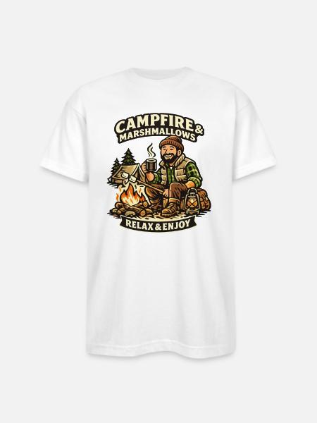 Campfire & Marshmallows Cozy Tee - Bayside Unisex Heavyweight USA Made T-Shirt - white