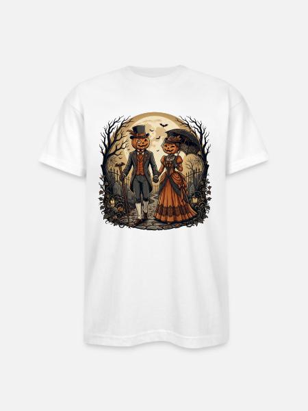 Moonlit Pumpkin Couple - Bayside Unisex Heavyweight USA Made T-Shirt - white