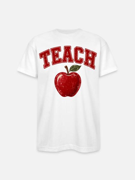 Teacher Apple - Bayside Unisex Heavyweight USA Made T-Shirt - white