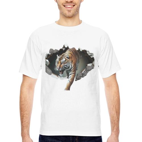 Fashion Design Tiger Coming Out, Wild Feline Tiger - Bayside Unisex Heavyweight USA Made T-Shirt