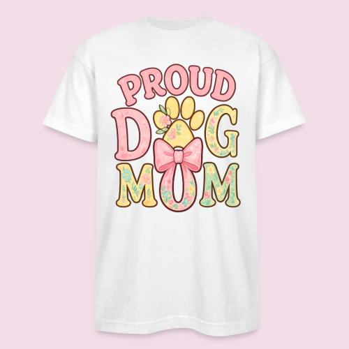 Proud Dog Mom Floral Paw Bow - Bayside Unisex Heavyweight USA Made T-Shirt