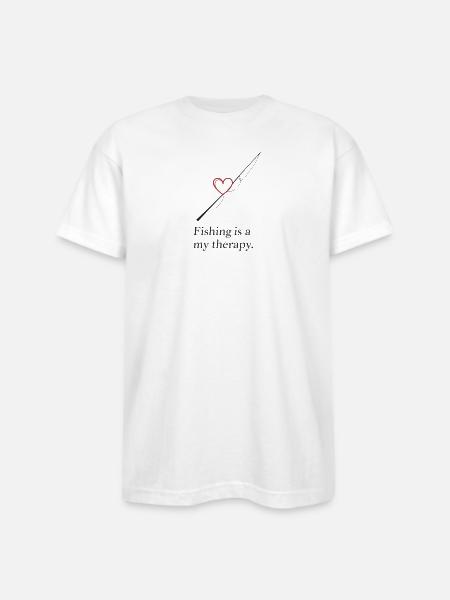Fishing Heart Therapy Design - Bayside Unisex Heavyweight USA Made T-Shirt - white