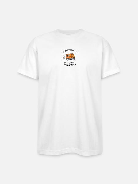 Pizza Truck Running Joke Design - Bayside Unisex Heavyweight USA Made T-Shirt - white