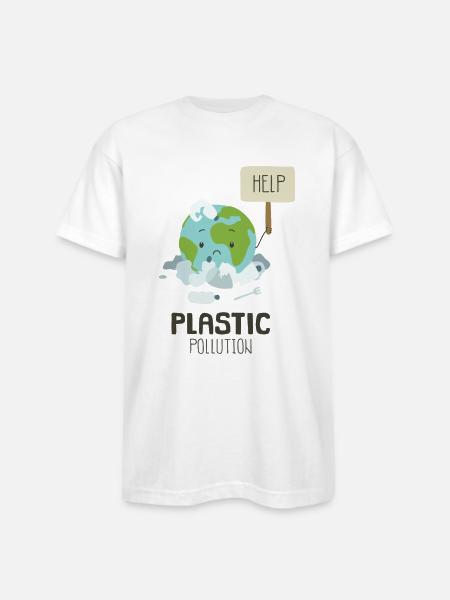 Earth Suffering Plastic Pollution - Bayside Unisex Heavyweight USA Made T-Shirt - white