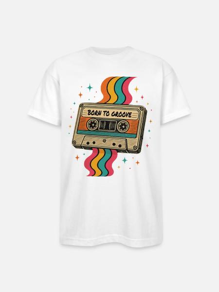 Vintage Boho Cassette Tape Design - Bayside Unisex Heavyweight USA Made T-Shirt - white