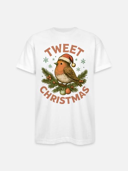 Tweet Christmas Cute Bird Holiday - Bayside Unisex Heavyweight USA Made T-Shirt - white