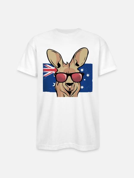 Aussie Kangaroo Sunglasses Flag - Bayside Unisex Heavyweight USA Made T-Shirt - white