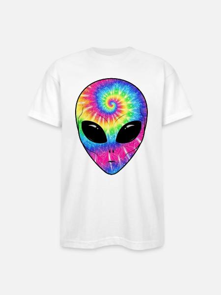 Psychedelic Alien TieDye Face - Bayside Unisex Heavyweight USA Made T-Shirt - white