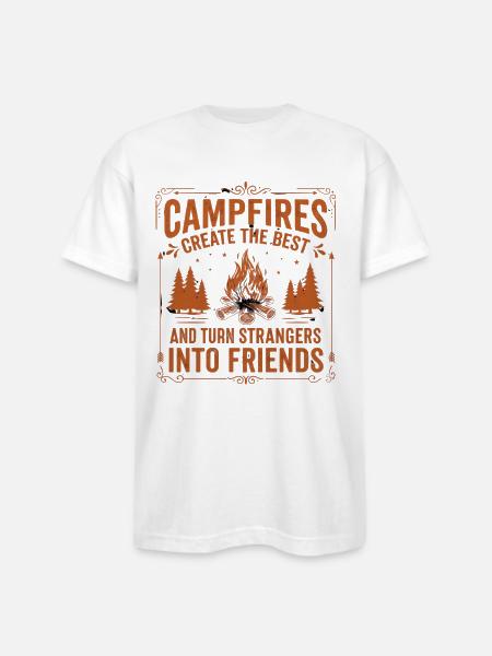 Campfires Turn Strangers Into Friends - Bayside Unisex Heavyweight USA Made T-Shirt - white