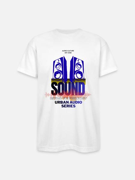Urban Audio Speakers Emblem - Bayside Unisex Heavyweight USA Made T-Shirt - white