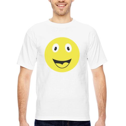 Yellow Happy Face Print - Bayside Unisex Heavyweight USA Made T-Shirt