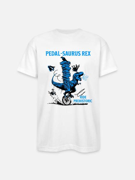 Pedal-Saurus Rex – Ride Prehistoric - Bayside Unisex Heavyweight USA Made T-Shirt - white