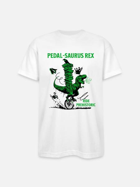 Pedal-Saurus Rex – Ride Prehistoric - Bayside Unisex Heavyweight USA Made T-Shirt - white