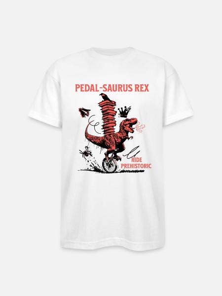 Pedal-Saurus Rex – Ride Prehistoric - Bayside Unisex Heavyweight USA Made T-Shirt - white