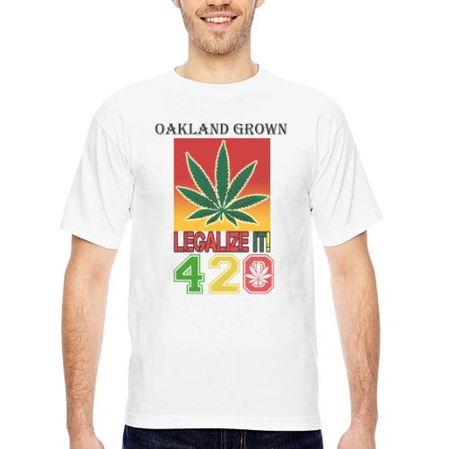 Screaming 420 Oakland Grown Weed Marijuana Design - Bayside Unisex Heavyweight USA Made T-Shirt