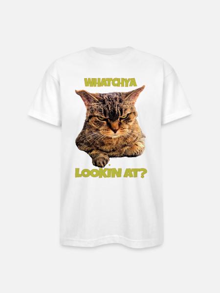 Whatchya Lookin At Cat - Bayside Unisex Heavyweight USA Made T-Shirt - white