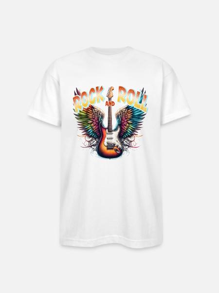 Rock and Roll - Guitar - Bayside Unisex Heavyweight USA Made T-Shirt - white
