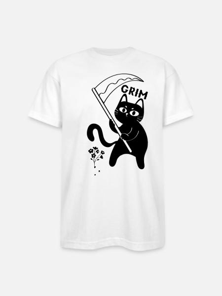 grim kitty - Bayside Unisex Heavyweight USA Made T-Shirt - white