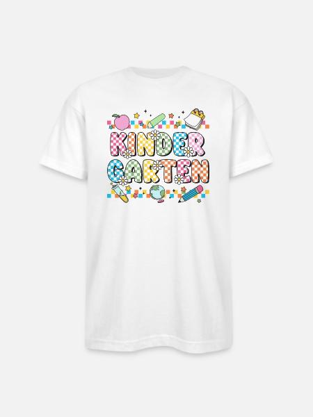 Kindergarten Checkerboard Teacher - Bayside Unisex Heavyweight USA Made T-Shirt - white