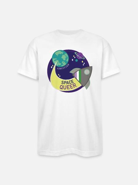 Space Queer - Bayside Unisex Heavyweight USA Made T-Shirt - white