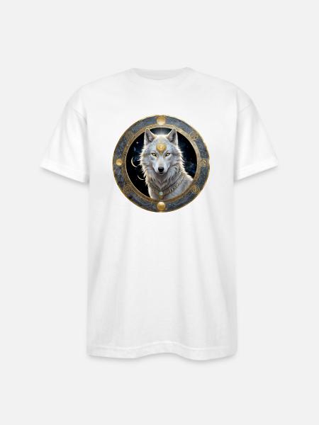 Lunar Wolf Portrait - Bayside Unisex Heavyweight USA Made T-Shirt - white