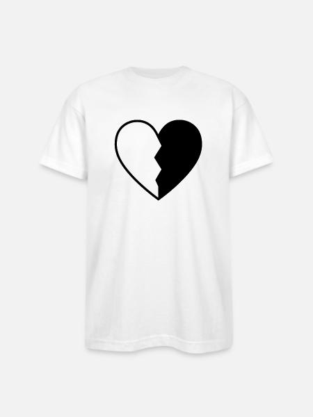 black and white heart - Bayside Unisex Heavyweight USA Made T-Shirt - white