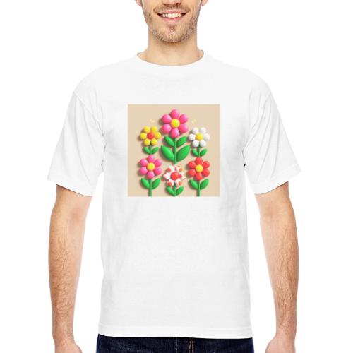 3D Flowers and Butterflies in Amber, Floral Design - Bayside Unisex Heavyweight USA Made T-Shirt