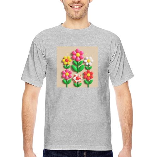 3D Flowers and Butterflies in Amber, Floral Design - Bayside Unisex Heavyweight USA Made T-Shirt