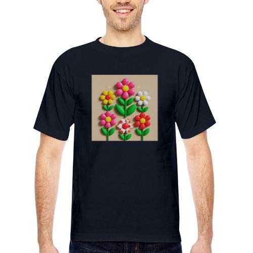3D Flowers and Butterflies in Amber, Floral Design - Bayside Unisex Heavyweight USA Made T-Shirt