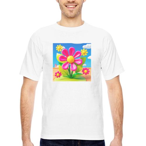 Pink Floral Peace | Sky & Nature Design - Bayside Unisex Heavyweight USA Made T-Shirt