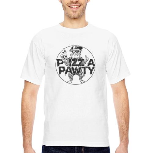 Pizza Pawty Bulldog T-Shirt | Funny Dog Pizza Tee - Bayside Unisex Heavyweight USA Made T-Shirt