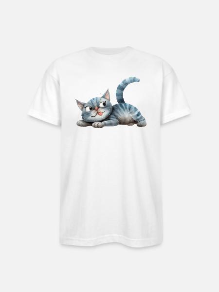 Funny Cat - Bayside Unisex Heavyweight USA Made T-Shirt - white