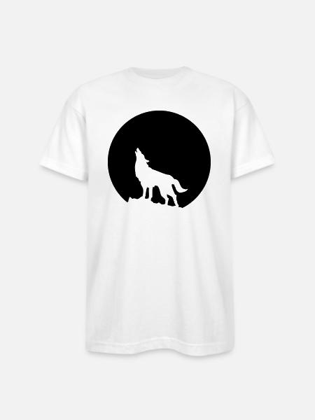 Wolf Howling Moon - Bayside Unisex Heavyweight USA Made T-Shirt - white