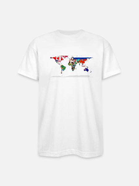 Flag Map Of The World - Bayside Unisex Heavyweight USA Made T-Shirt - white