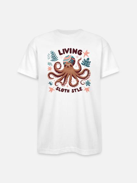 A funny sloth octopus - Bayside Unisex Heavyweight USA Made T-Shirt - white