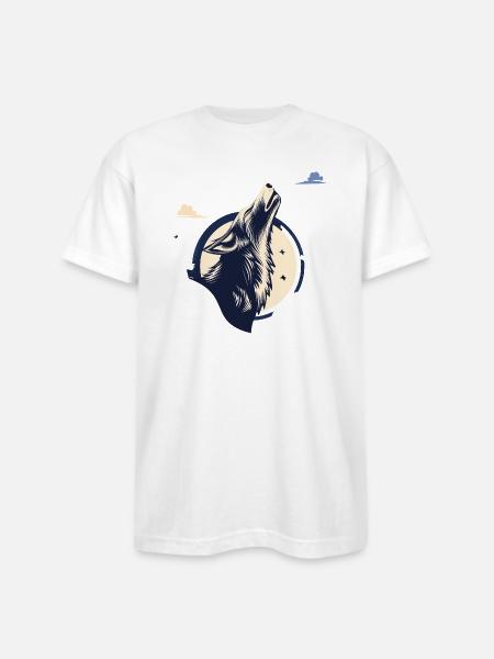 Howling Wolf - Bayside Unisex Heavyweight USA Made T-Shirt - white