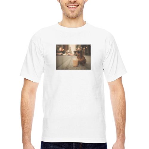 Funny Dachshund Iced Coffee Lover Tee - Bayside Unisex Heavyweight USA Made T-Shirt
